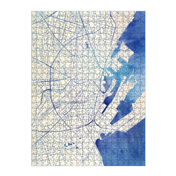 artboxONE Puzzle "Aarhus Dänemark Blue Infusion Map II" artboxONE - Städte,Reise,Kartografie - Städte,Stadtkarte,Wasserfarbe,Rosequartz