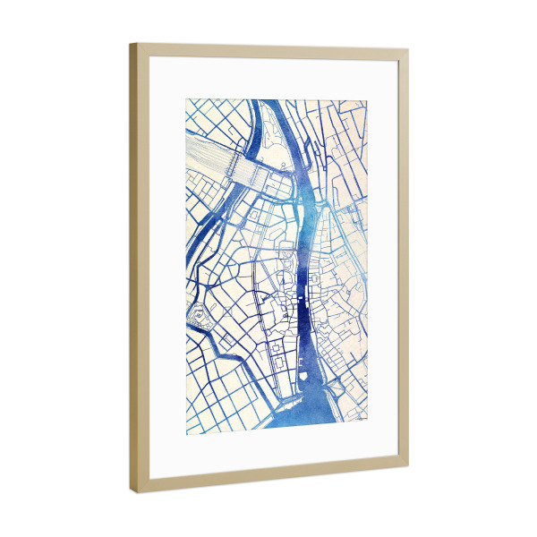 Poster mit Rahmen Gold "Zürich Schweiz Blue Infusion Map I" artboxONE - Städte,Reise,Kartografie - Städte,Stadtkarte,Wasserfarbe,Rosequartz