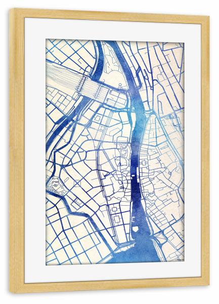 Poster mit Rahmen kiefer "Zürich Schweiz Blue Infusion Map I" artboxONE - Städte,Reise,Kartografie - Städte,Stadtkarte,Wasserfarbe,Rosequartz