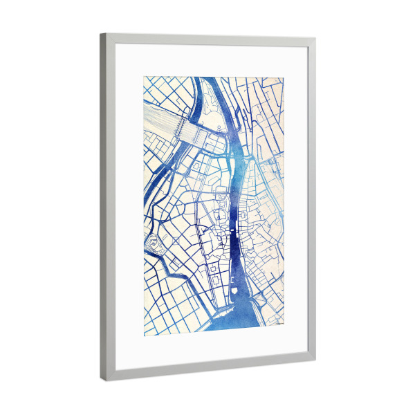 Poster mit Rahmen Silber "Zürich Schweiz Blue Infusion Map I" artboxONE - Städte,Reise,Kartografie - Städte,Stadtkarte,Wasserfarbe,Rosequartz
