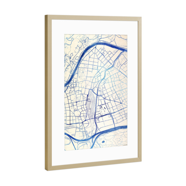 Poster mit Rahmen Gold "Innsbruck Österreich Blue Infusion Map III" artboxONE - Städte,Reise,Kartografie - Städte,Stadtkarte,Wasserfarbe,Rosequartz