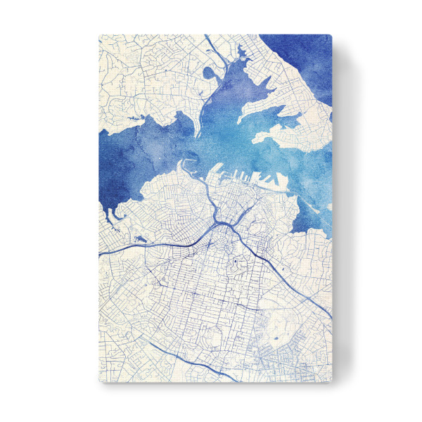 Leinwandbild "Auckland Neuseeland Blue Infusion Map II" artboxONE - Städte,Reise,Kartografie - Städte,Stadtkarte,Wasserfarbe,Rosequartz