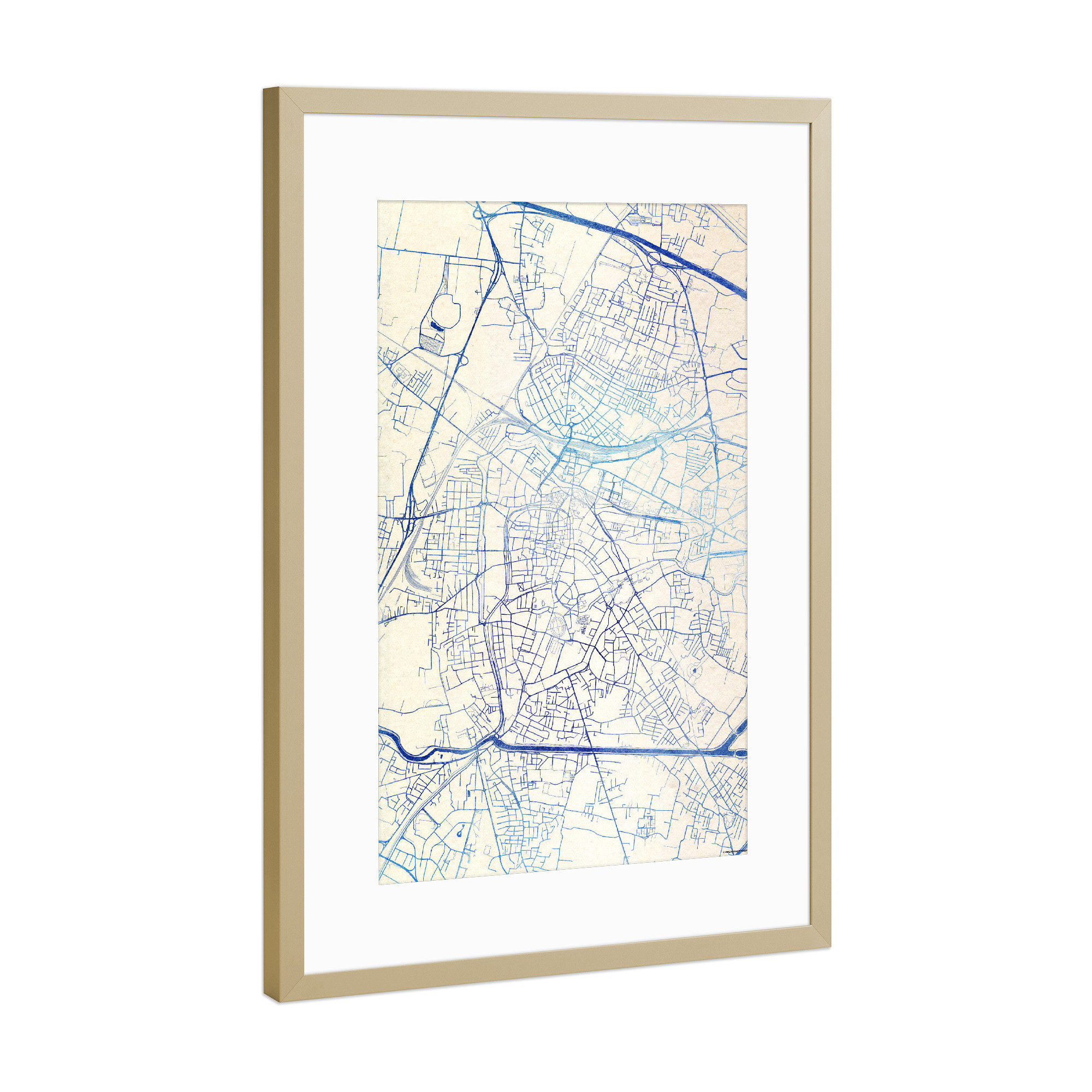 Poster mit Rahmen Gold "Padua Italien Blue Infusion Map I" artboxONE - Städte,Reise,Kartografie - Städte,Stadtkarte,Wasserfarbe,Rosequartz