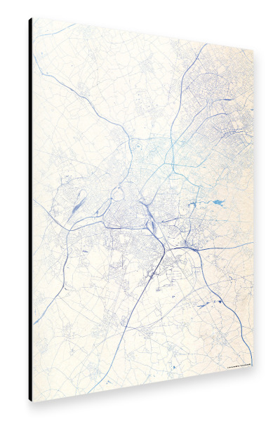 Alu-Dibond "Lille Frankreich Blue Infusion Map I" 30x20 cm artboxONE