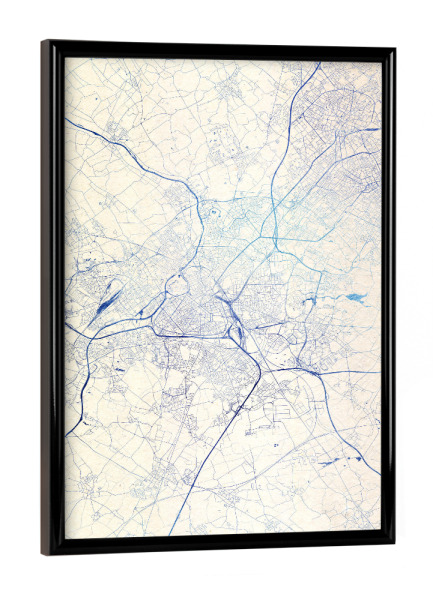 Poster mit schwarzem Rahmen "Lille Frankreich Blue Infusion Map I" artboxONE - Städte,Reise,Kartografie - Städte,Stadtkarte,Wasserfarbe,Rosequartz