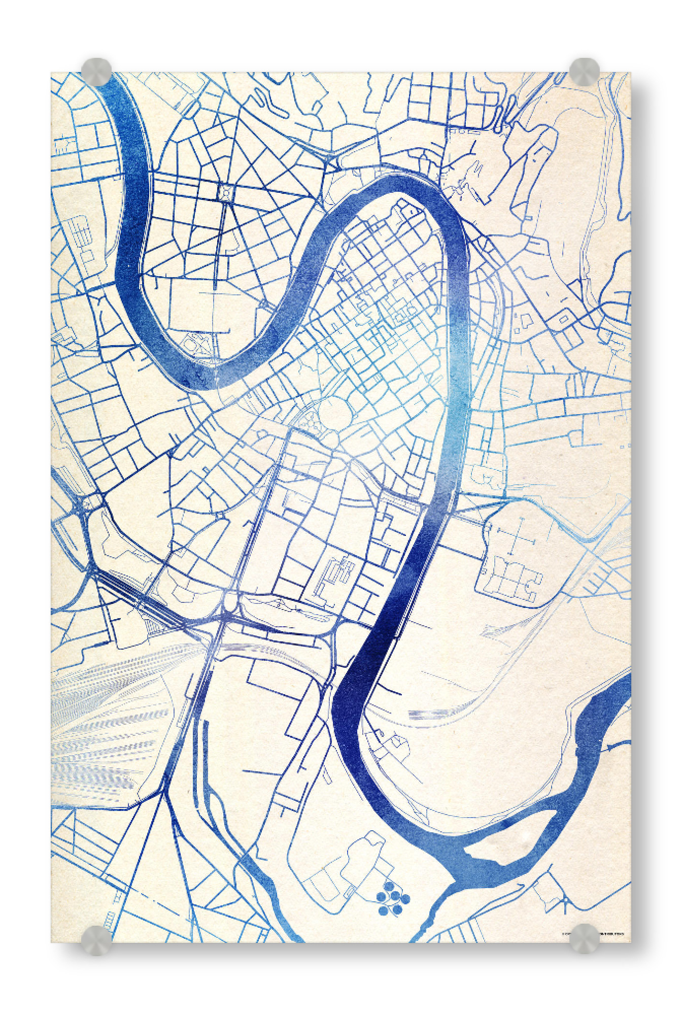 Acrylglasbild "Verona Italien Blue Infusion Map I" artboxONE - Städte,Reise,Kartografie - Städte,Stadtkarte,Wasserfarbe,Rosequartz