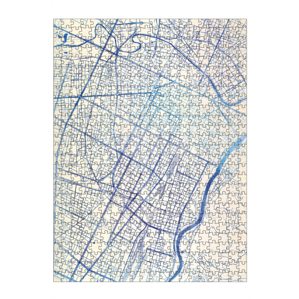 Puzzle Ravensburger "Turin Italien Blue Infusion Map II" artboxONE - Städte,Reise,Kartografie - Städte,Stadtkarte,Wasserfarbe,Rosequartz