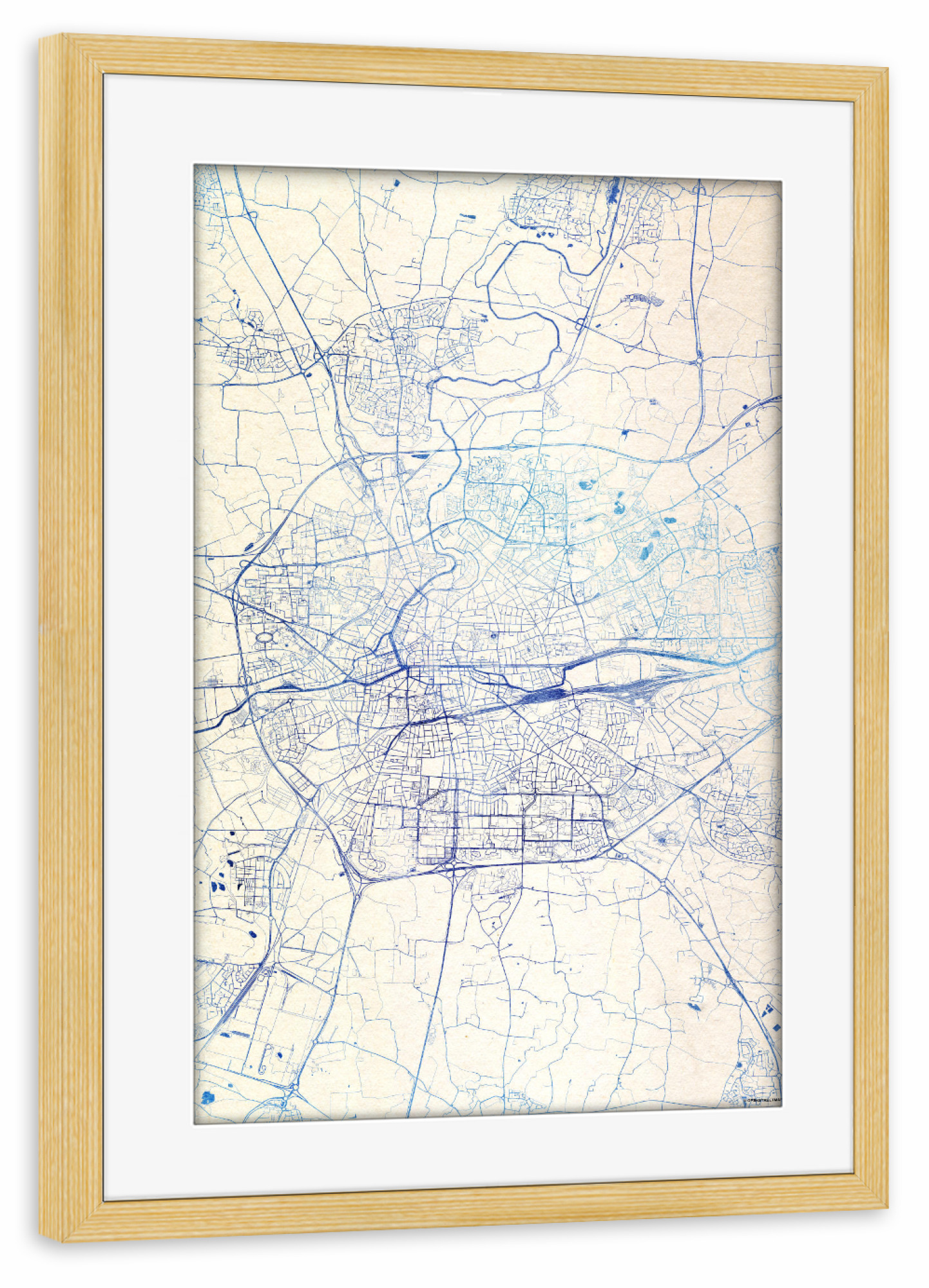 Poster mit Rahmen kiefer "Rennes Frankreich Blue Infusion Map II" artboxONE - Städte,Reise,Kartografie - Städte,Stadtkarte,Wasserfarbe,Rosequartz