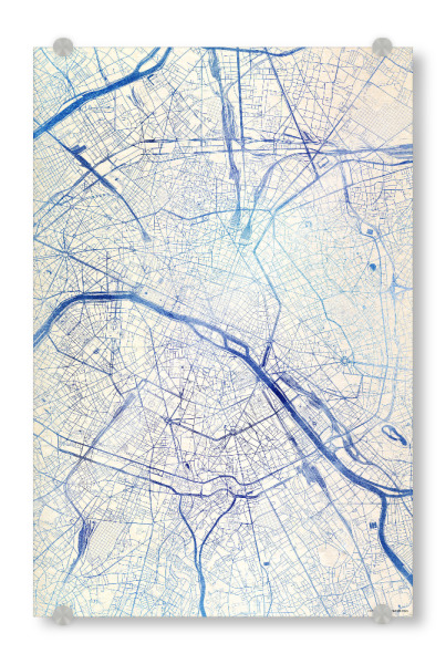 Acrylglasbild "Paris Frankreich Blue Infusion Map I" artboxONE - Städte,Reise,Kartografie - Städte,Stadtkarte,Wasserfarbe,Rosequartz