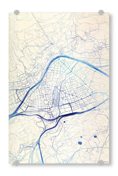 Acrylglasbild "Innsbruck Österreich Blue Infusion Map I" artboxONE - Städte,Reise,Kartografie - Städte,Stadtkarte,Wasserfarbe,Rosequartz