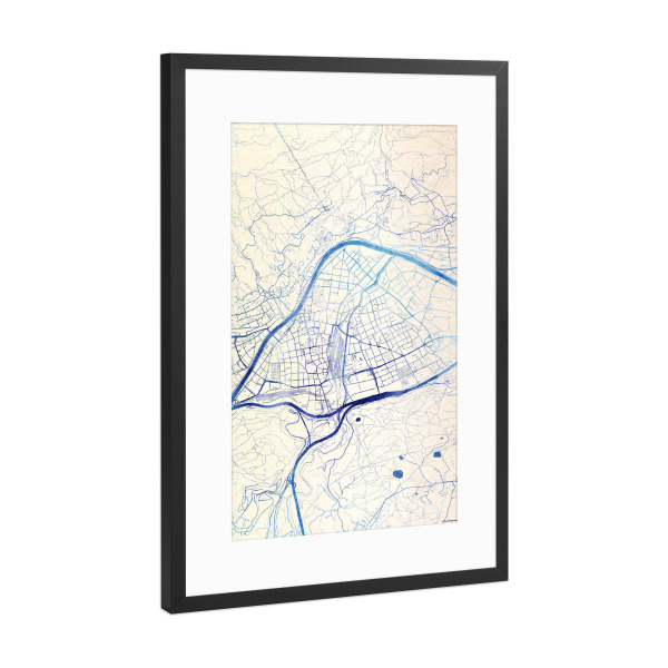 Poster mit Rahmen Schwarz (Metallic) "Innsbruck Österreich Blue Infusion Map I" artboxONE - Städte,Reise,Kartografie