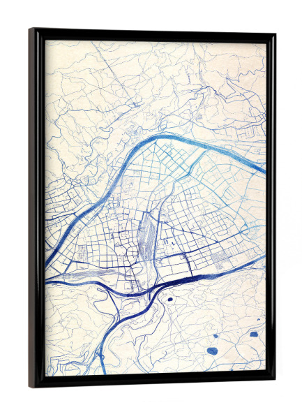 Poster mit schwarzem Rahmen "Innsbruck Österreich Blue Infusion Map I" artboxONE - Städte,Reise,Kartografie