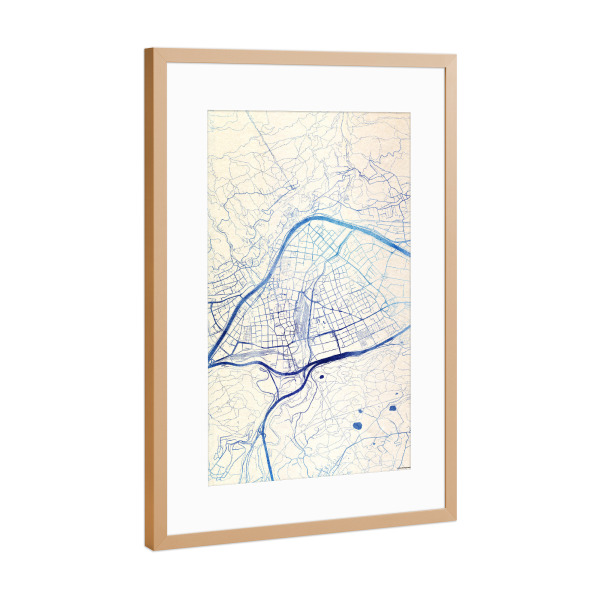 Poster mit Rahmen Kupfer "Innsbruck Österreich Blue Infusion Map I" artboxONE - Städte,Reise,Kartografie - Städte,Stadtkarte,Wasserfarbe,Rosequartz