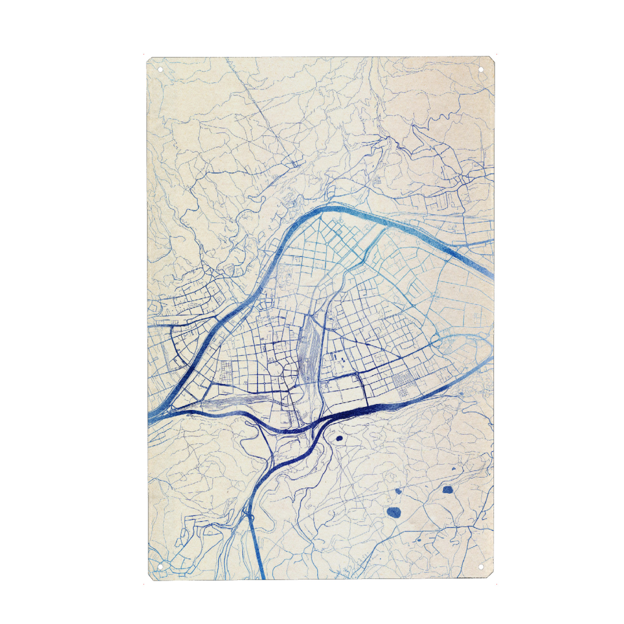 Metall Poster "Innsbruck Österreich Blue Infusion Map I" artboxONE - Städte,Reise,Kartografie - Städte,Stadtkarte,Wasserfarbe,Rosequartz