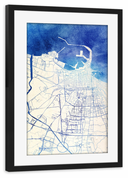 Poster mit Rahmen schwarz "Bari Italien Blue Infusion Map II" artboxONE - Städte,Reise,Kartografie - Städte,Stadtkarte,Wasserfarbe,Rosequartz