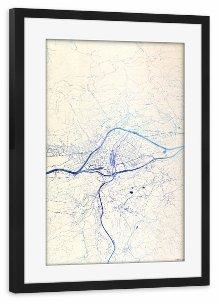 Poster mit Rahmen schwarz "Innsbruck Österreich Blue Infusion Map II" artboxONE - Städte,Reise,Kartografie - Städte,Stadtkarte,Wasserfarbe,Rosequartz