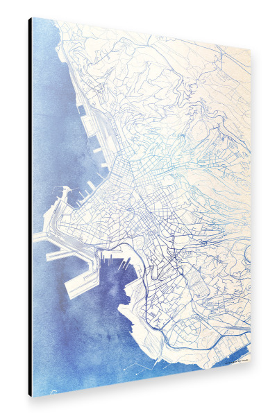 Alu-Dibond "Triest Italien Blue Infusion Map I" 30x20 cm artboxONE