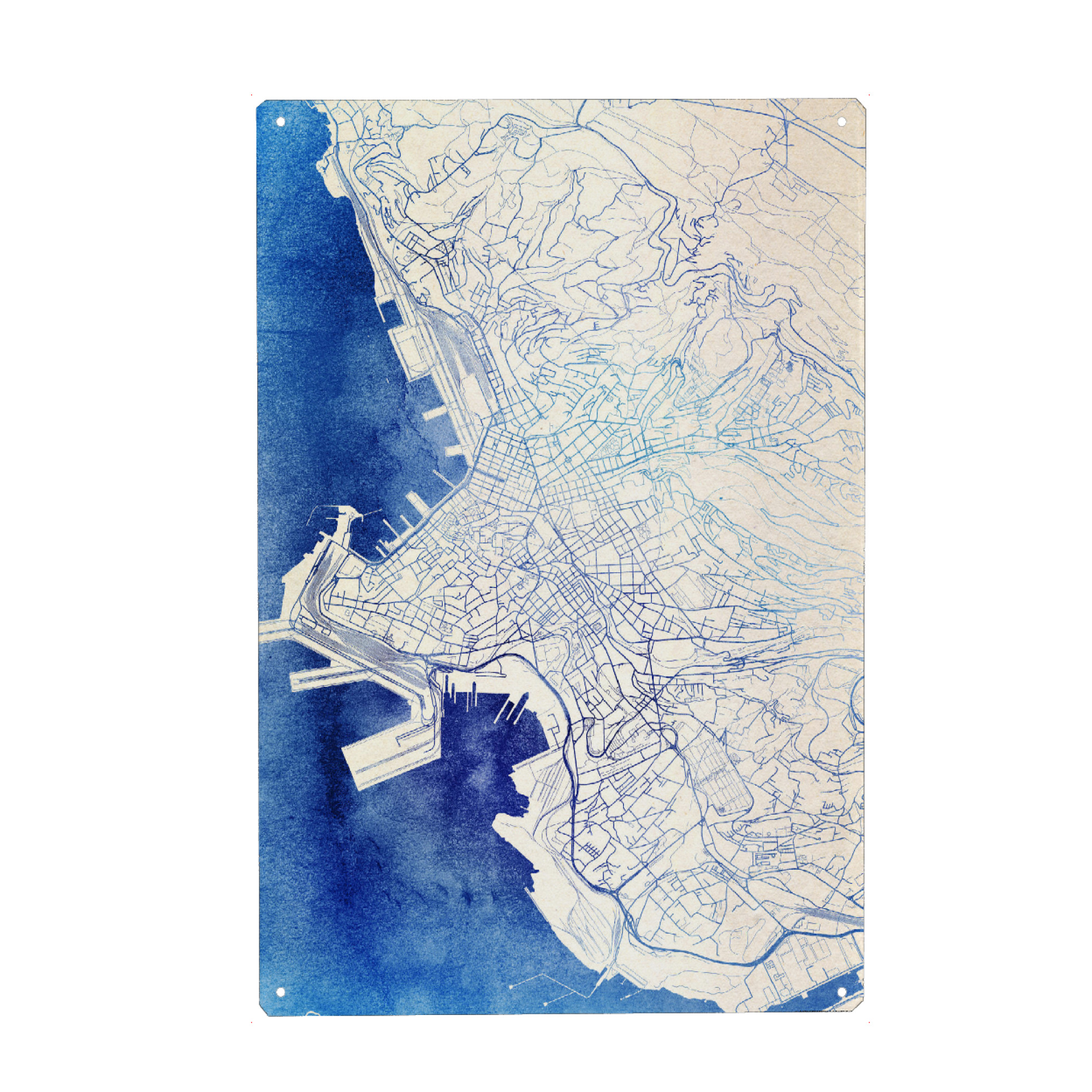 Metall Poster "Triest Italien Blue Infusion Map I" artboxONE - Städte,Reise,Kartografie - Städte,Stadtkarte,Wasserfarbe,Rosequartz - Blechschild