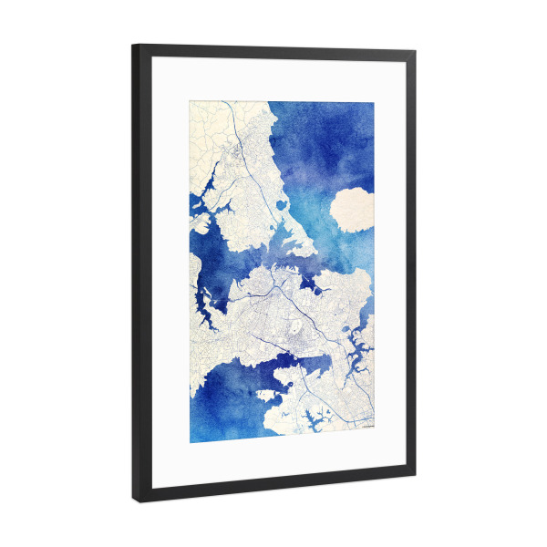Poster mit Rahmen Schwarz (Metallic) "Auckland Neuseeland Blue Infusion Map I" artboxONE - Städte,Reise,Kartografie