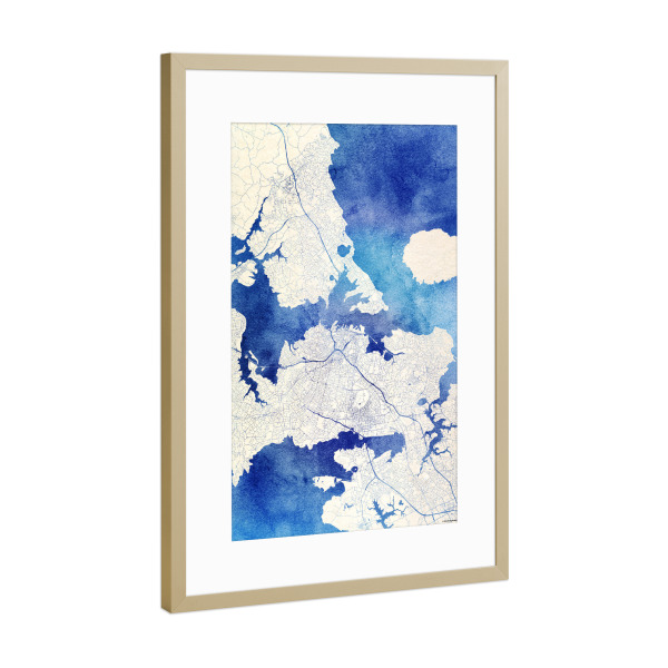 Poster mit Rahmen Gold "Auckland Neuseeland Blue Infusion Map I" artboxONE - Städte,Reise,Kartografie - Städte,Stadtkarte,Wasserfarbe,Rosequartz