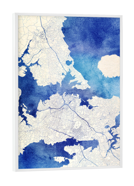 Poster mit weißem Rahmen "Auckland Neuseeland Blue Infusion Map I" artboxONE - Städte,Reise,Kartografie - Städte,Stadtkarte,Wasserfarbe,Rosequartz
