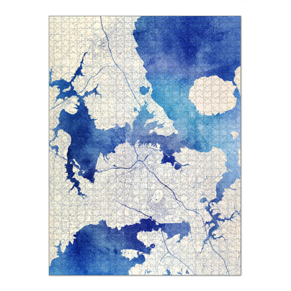 Puzzle Ravensburger "Auckland Neuseeland Blue Infusion Map I" artboxONE - Städte,Reise,Kartografie - Städte,Stadtkarte,Wasserfarbe,Rosequartz