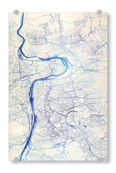 Acrylglasbild "Prag Tschechische-Republik Blue Infusion Map II" artboxONE - Städte,Reise,Kartografie - Städte,Stadtkarte,Wasserfarbe,Rosequartz