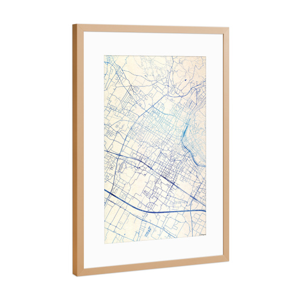 Poster mit Rahmen Kupfer "Prato Italien Blue Infusion Map I" artboxONE - Städte,Reise,Kartografie - Städte,Stadtkarte,Wasserfarbe,Rosequartz
