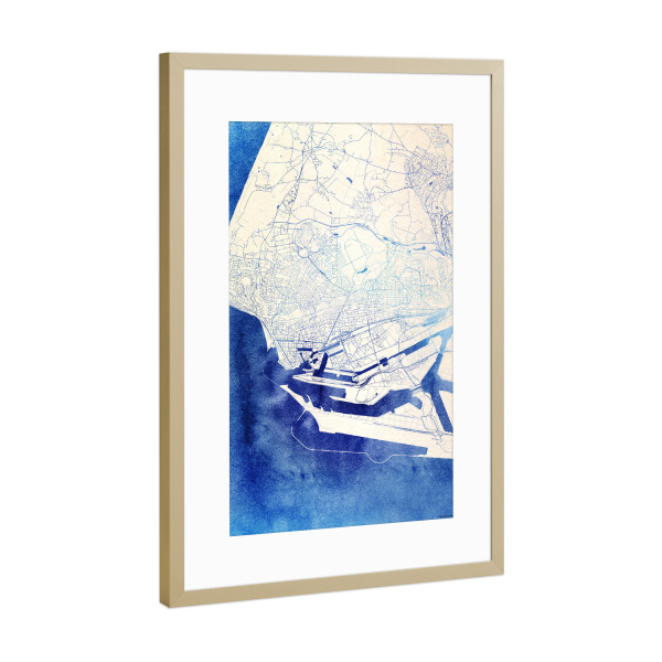 Poster mit Rahmen Gold "Le-Havre Frankreich Blue Infusion Map I" artboxONE - Städte,Reise,Kartografie - Städte,Stadtkarte,Wasserfarbe,Rosequartz