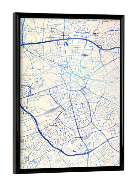 Poster mit schwarzem Rahmen "Bochum Deutschland Blue Infusion Map I" artboxONE - Städte,Reise,Kartografie - Städte,Stadtkarte,Wasserfarbe,Rosequartz