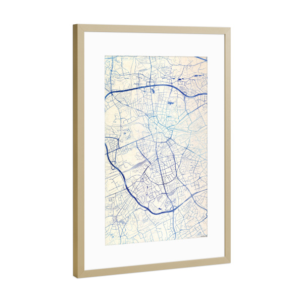 Poster mit Rahmen Gold "Bochum Deutschland Blue Infusion Map I" artboxONE - Städte,Reise,Kartografie - Städte,Stadtkarte,Wasserfarbe,Rosequartz