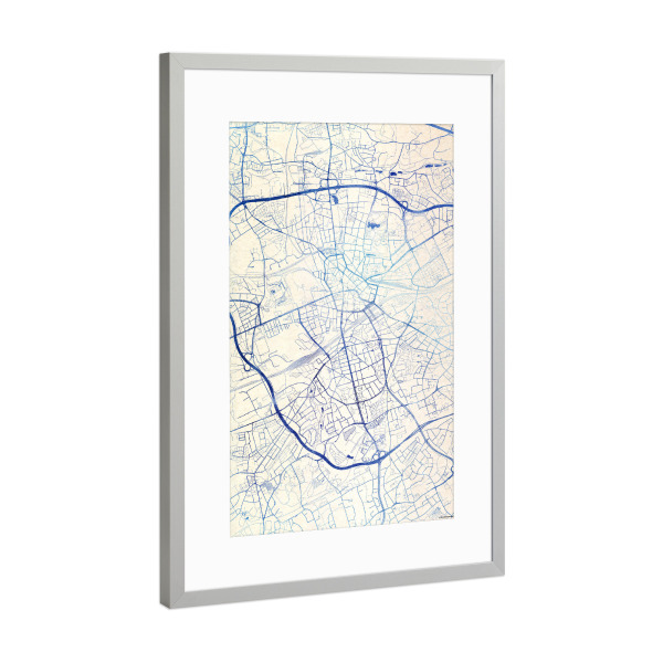 Poster mit Rahmen Silber "Bochum Deutschland Blue Infusion Map I" artboxONE - Städte,Reise,Kartografie - Städte,Stadtkarte,Wasserfarbe,Rosequartz