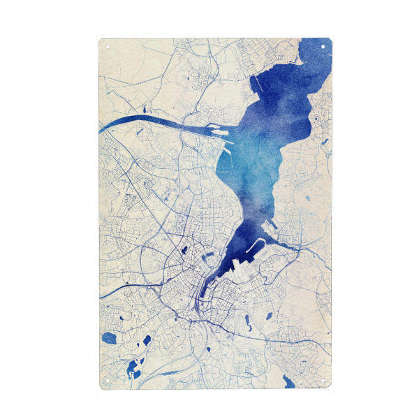 Metall Poster "Kiel Deutschland Blue Infusion Map II" artboxONE - Städte,Reise,Kartografie - Städte,Stadtkarte,Wasserfarbe,Rosequartz - Blechschild