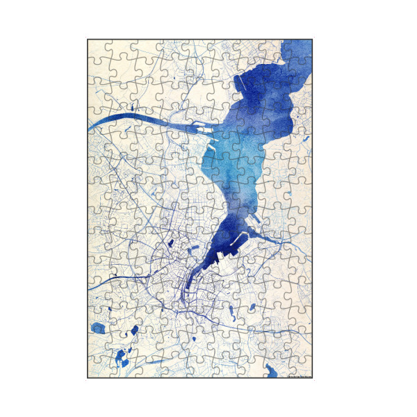 artboxONE Puzzle "Kiel Deutschland Blue Infusion Map II" artboxONE - Städte,Reise,Kartografie - Städte,Stadtkarte,Wasserfarbe,Rosequartz