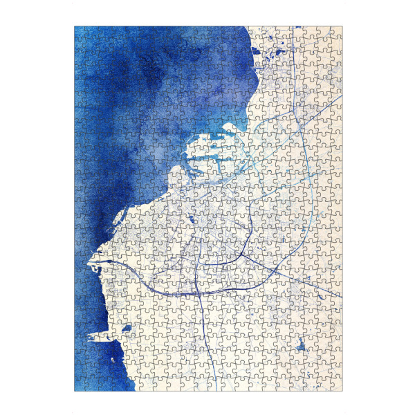 Puzzle Ravensburger "Malmö Schweden Blue Infusion Map I" artboxONE - Städte,Reise,Kartografie - Städte,Stadtkarte,Wasserfarbe,Rosequartz