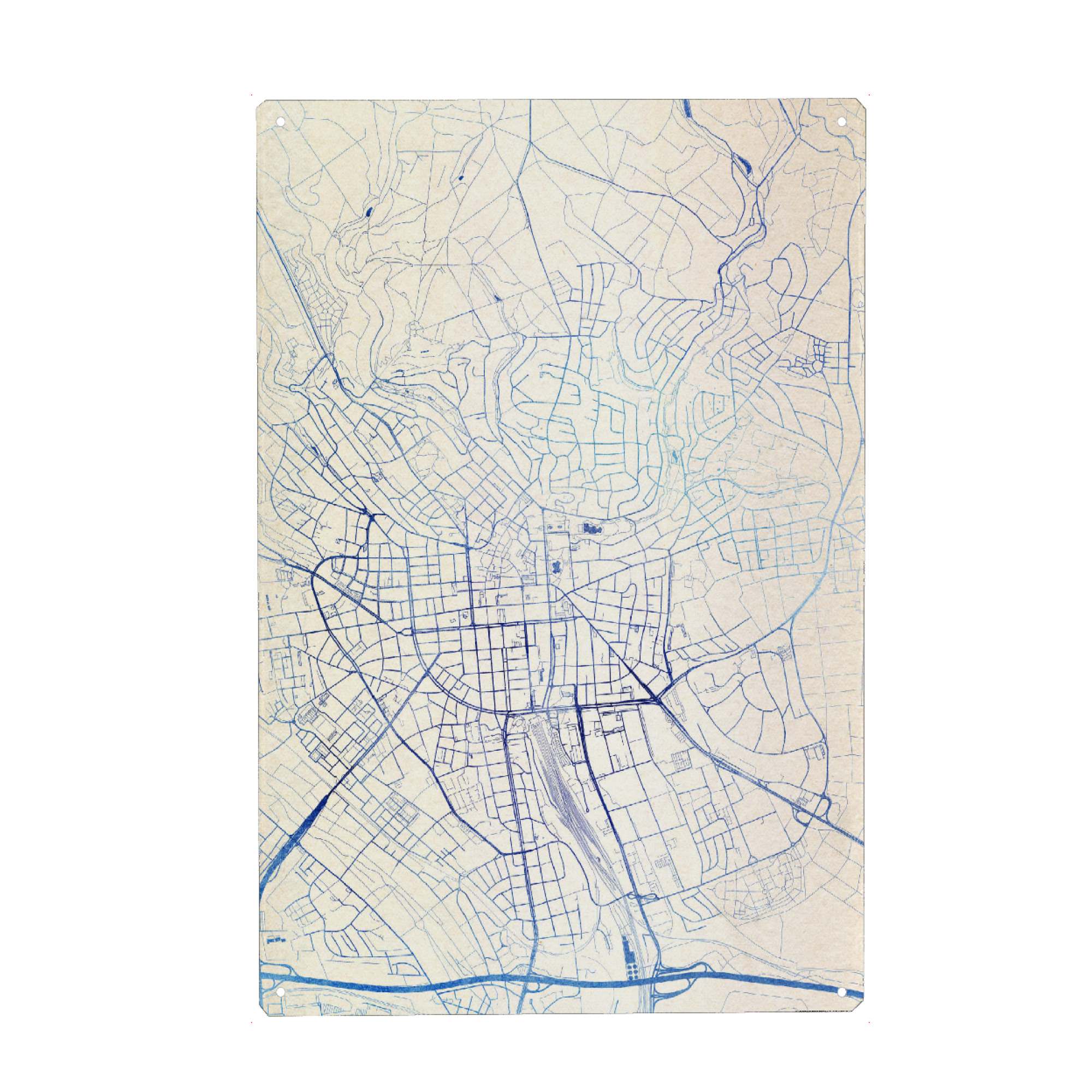 Metall Poster "Wiesbaden Deutschland Blue Infusion Map II" artboxONE - Städte,Reise,Kartografie - Städte,Stadtkarte,Wasserfarbe,Rosequartz
