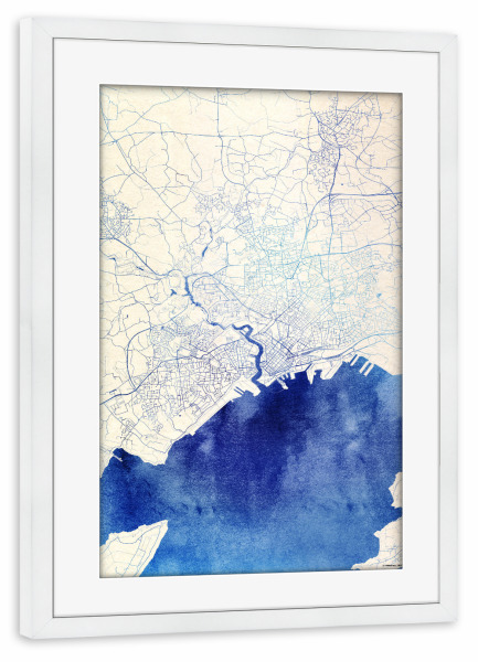 Poster mit Rahmen weiß "Brest Frankreich Blue Infusion Map I" artboxONE - Städte,Reise,Kartografie - Städte,Stadtkarte,Wasserfarbe,Rosequartz
