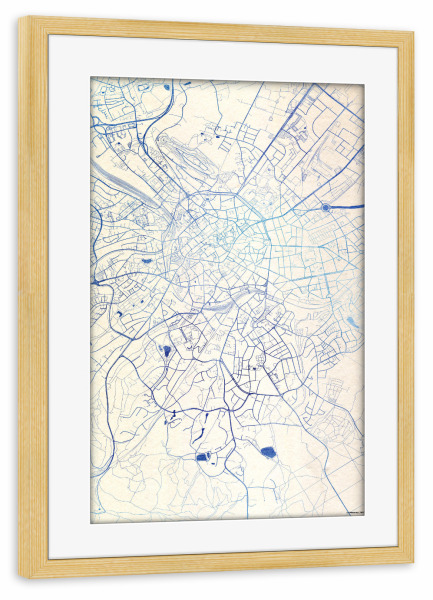 Poster mit Rahmen kiefer "Aachen Deutschland Blue Infusion Map I" artboxONE - Städte,Reise,Kartografie - Städte,Stadtkarte,Wasserfarbe,Rosequartz