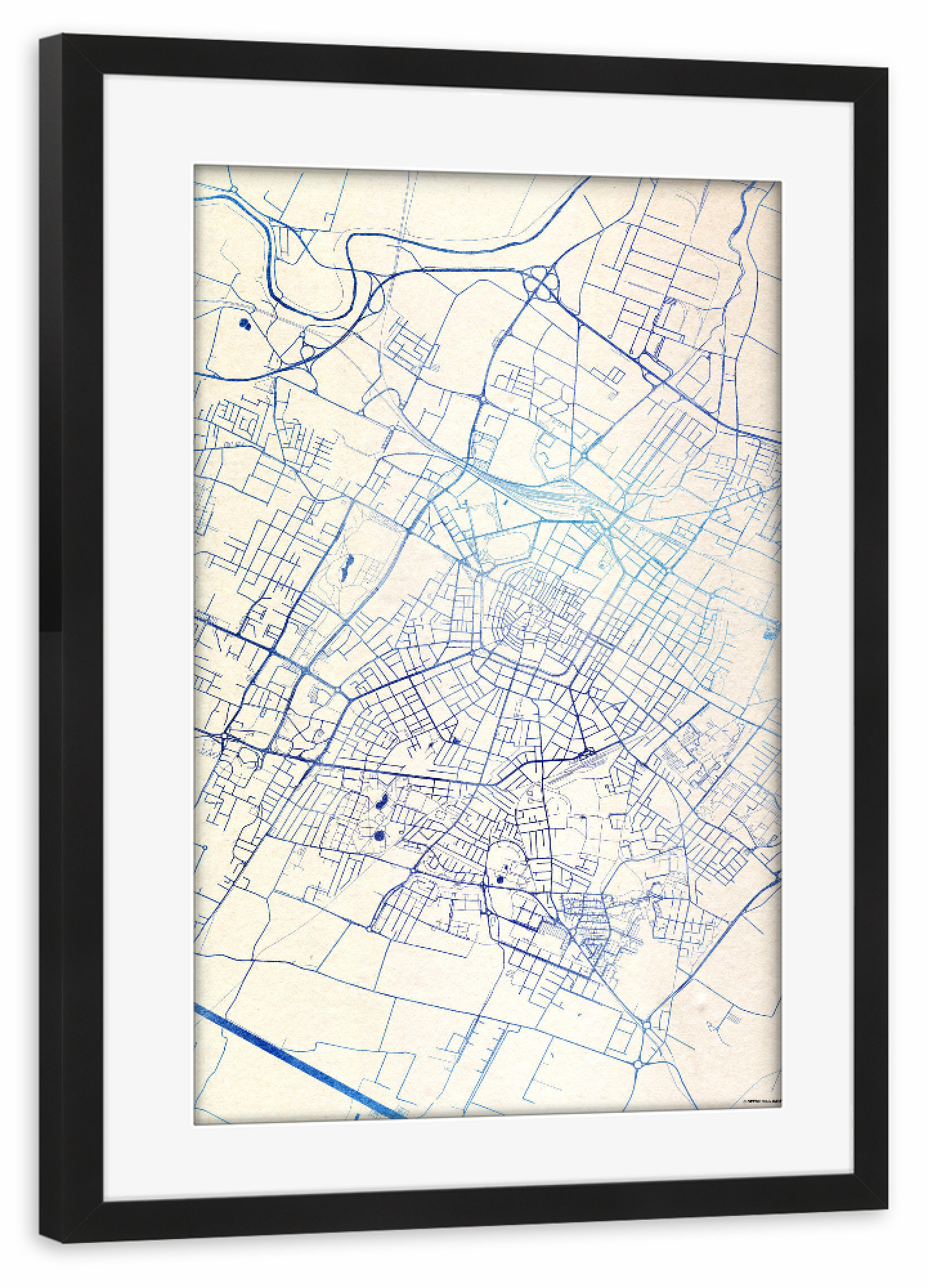 Poster mit Rahmen schwarz "Modena Italien Blue Infusion Map I" artboxONE - Städte,Reise,Kartografie - Städte,Stadtkarte,Wasserfarbe,Rosequartz