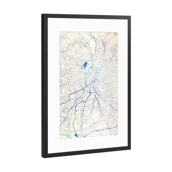Poster mit Rahmen Schwarz (Metallic) "Chemnitz Deutschland Blue Infusion Map I" artboxONE - Städte,Reise,Kartografie