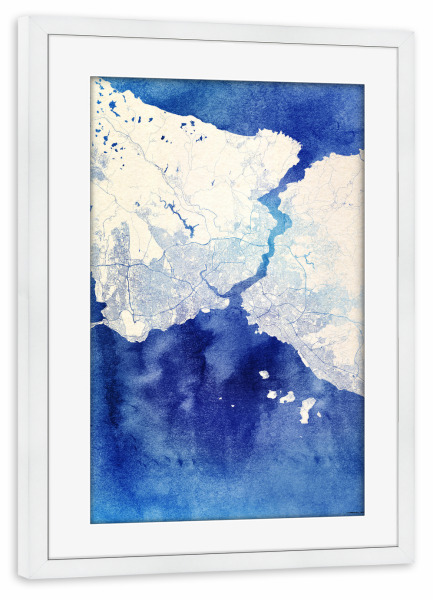 Poster mit Rahmen weiß "Istanbul Türkei Blue Infusion Map I" artboxONE - Städte,Reise,Kartografie - Städte,Stadtkarte,Wasserfarbe,Rosequartz