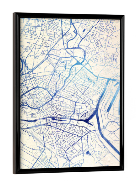 Poster mit schwarzem Rahmen "Straßburg Frankreich Blue Infusion Map II" artboxONE - Städte,Reise,Kartografie