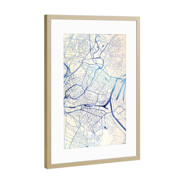 Poster mit Rahmen Gold "Straßburg Frankreich Blue Infusion Map II" artboxONE - Städte,Reise,Kartografie - Städte,Stadtkarte,Wasserfarbe,Rosequartz