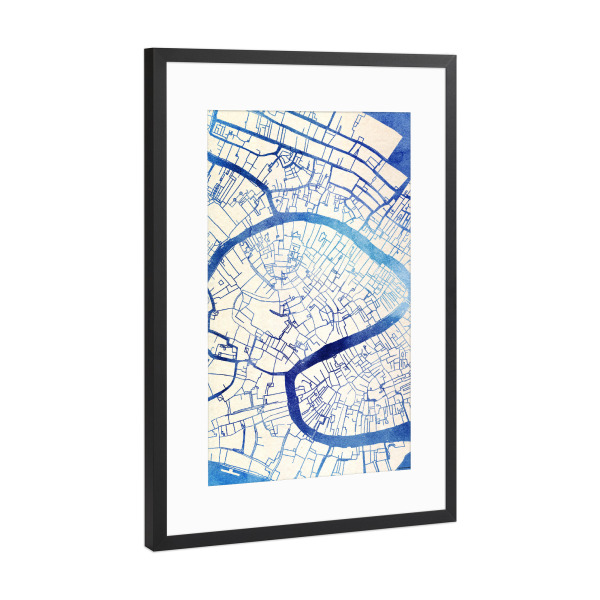 Poster mit Rahmen Schwarz (Metallic) "Venedig Italien Blue Infusion Map II" artboxONE - Städte,Reise,Kartografie