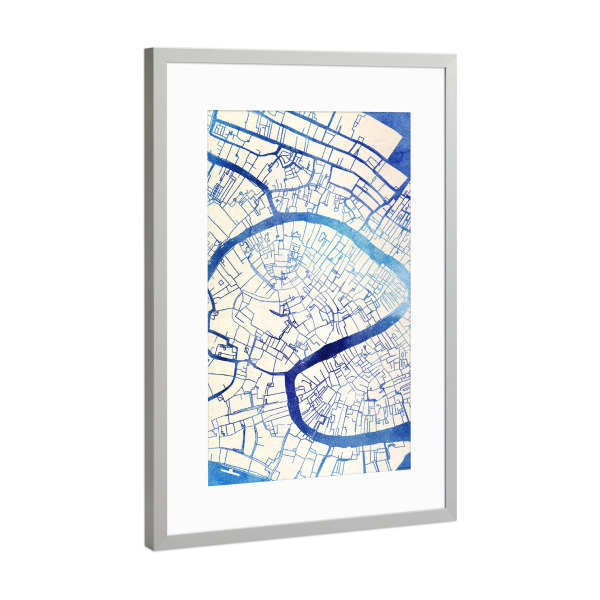 Poster mit Rahmen Silber "Venedig Italien Blue Infusion Map II" artboxONE - Städte,Reise,Kartografie - Städte,Stadtkarte,Wasserfarbe,Rosequartz