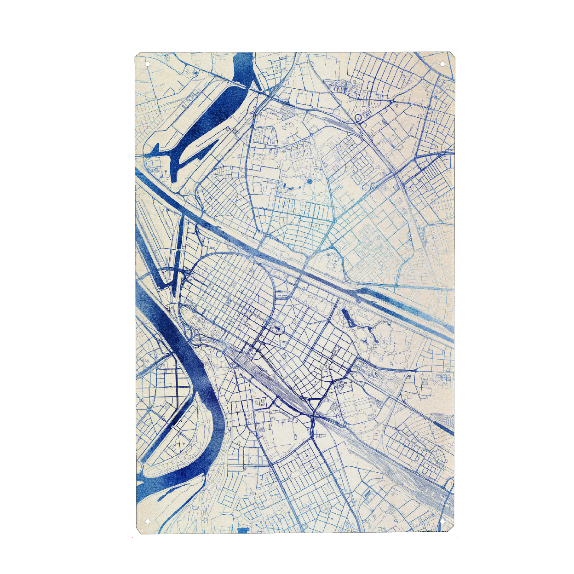 Metall Poster "Mannheim Deutschland Blue Infusion Map I" artboxONE - Städte,Reise,Kartografie - Städte,Stadtkarte,Wasserfarbe,Rosequartz