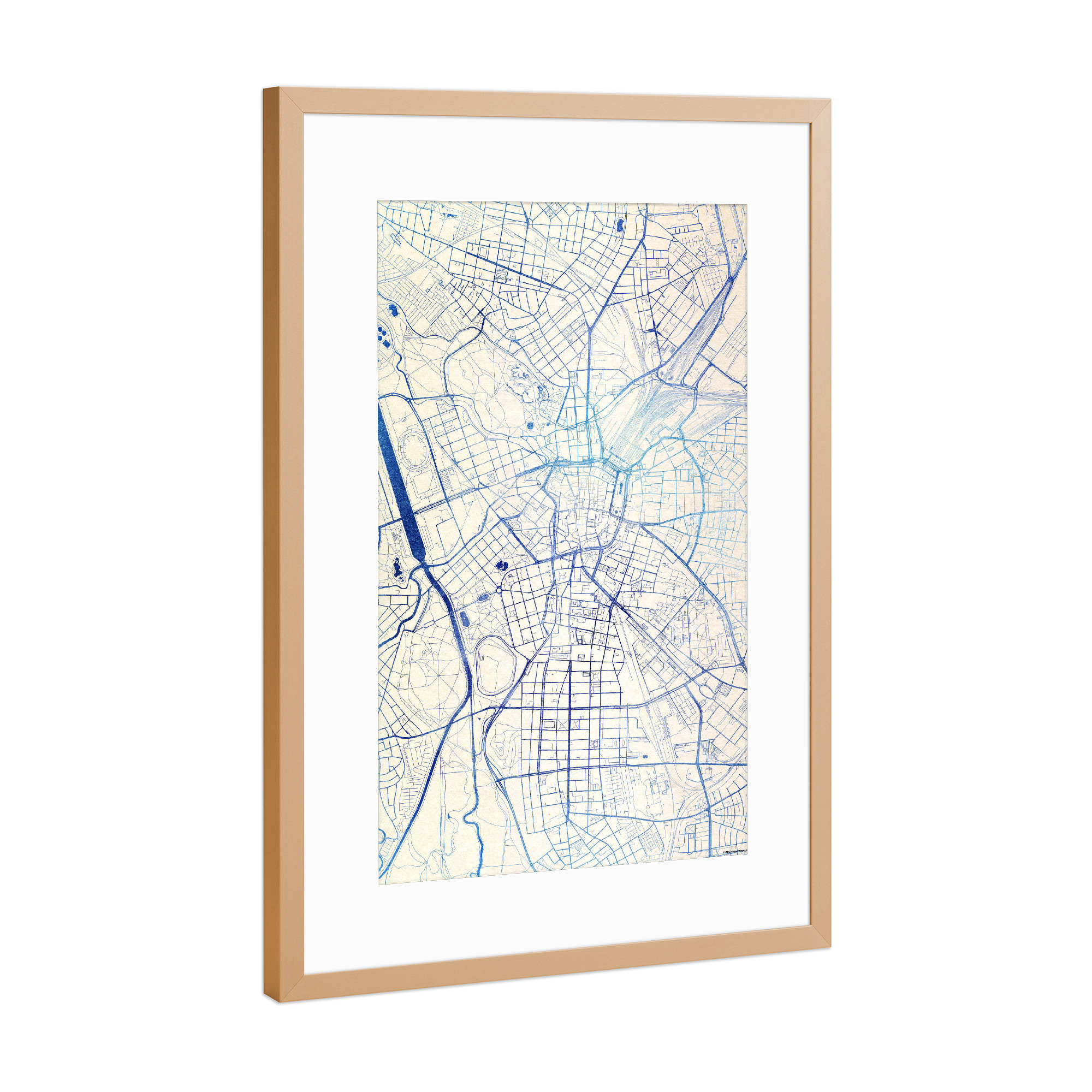Poster mit Rahmen Kupfer "Leipzig Deutschland Blue Infusion Map I" artboxONE - Städte,Reise,Kartografie - Städte,Stadtkarte,Wasserfarbe,Rosequartz