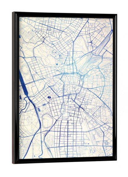 Poster mit schwarzem Rahmen "Leipzig Deutschland Blue Infusion Map I" artboxONE - Städte,Reise,Kartografie - Städte,Stadtkarte,Wasserfarbe,Rosequartz