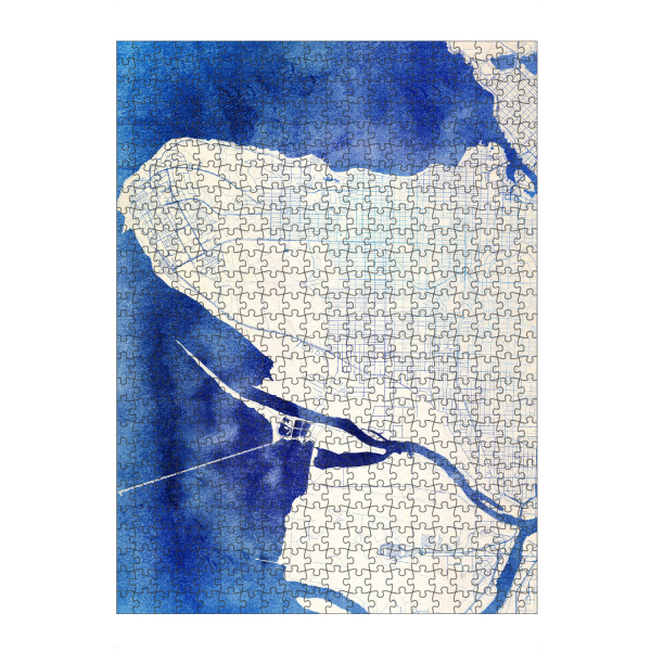 Puzzle Ravensburger "Vancouver Kanada Blue Infusion Map II" artboxONE - Städte,Reise,Kartografie - Städte,Stadtkarte,Wasserfarbe,Rosequartz