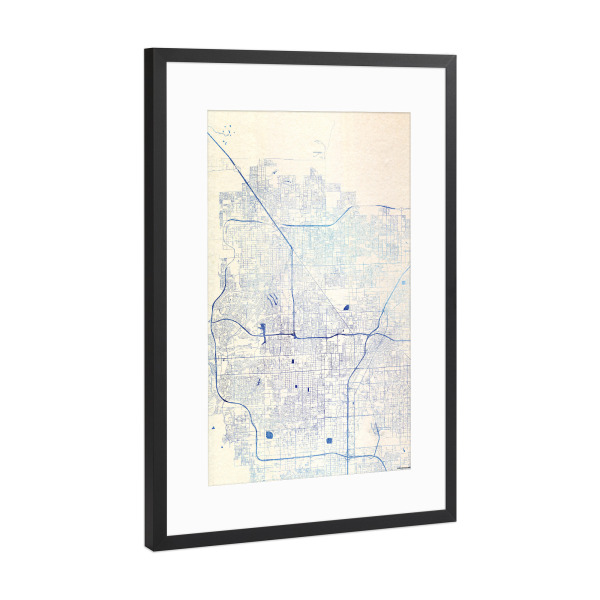 Poster mit Rahmen Schwarz (Metallic) "Las-Vegas USA Blue Infusion Map I" artboxONE - Städte,Reise,Kartografie